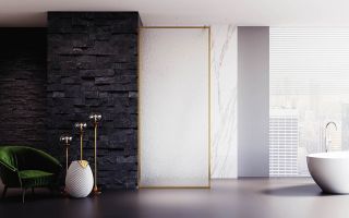 Душевая перегородка Veconi Korato KR-81RG, 1100x2000, брашированное золото, стекло дождь